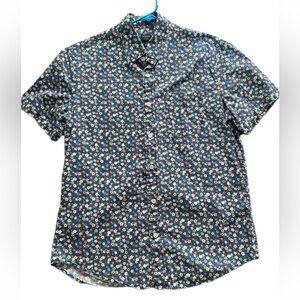 J. Crew Navy Short-Sleeve Floral Button-Down Shirt